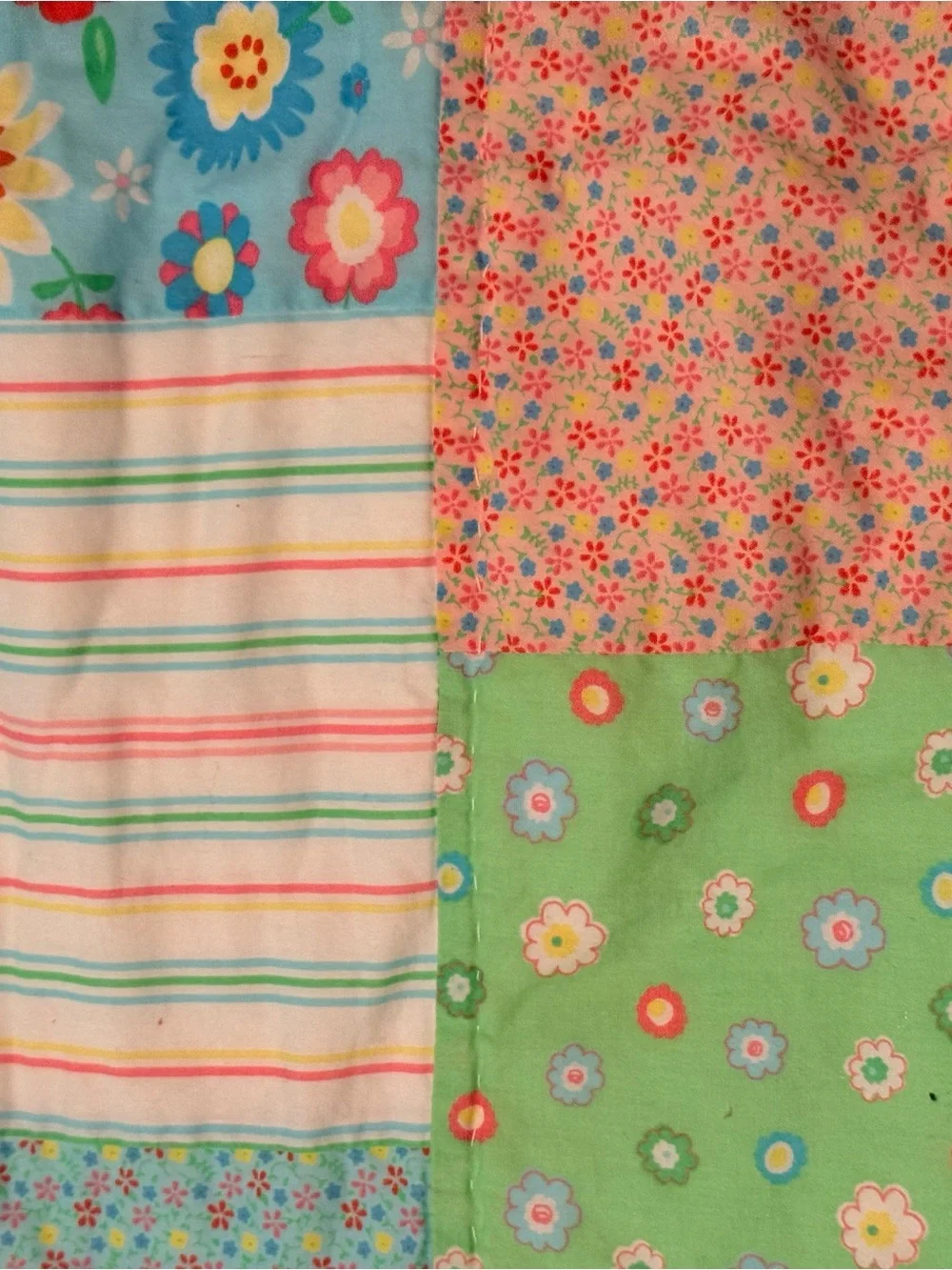 Circo Pastel Patchwork Cotton Quilt Throw - Green, Yellow, Blue, Pink, Cream